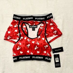 Playboy Bralette & Boyshort Set | Heart Print | Logo Elastic | Size S - NWT